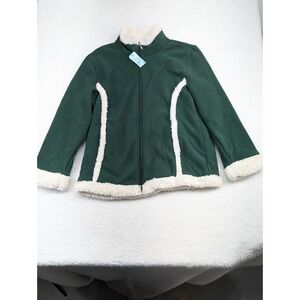 NWT Great Northwest Women's Pine Green Sruffy Lines Fleece Sweater XL‎